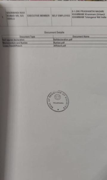 Final page of the society register listing filed documents
