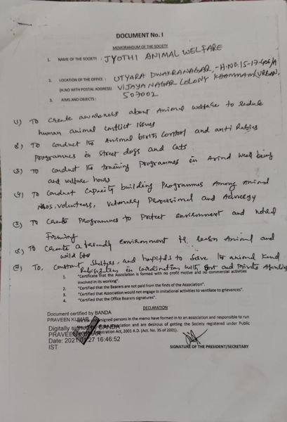 Handwritten Memorandum of the Society setting out aims and objects